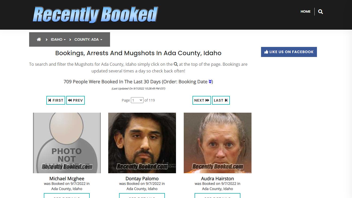 Recent bookings, Arrests, Mugshots in Ada County, Idaho - Recently Booked